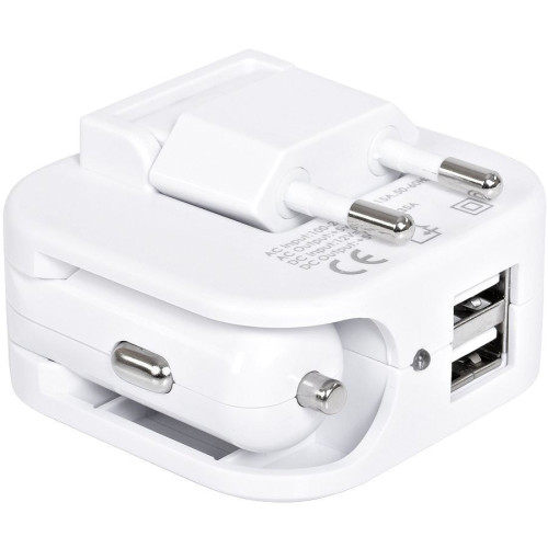 Адаптер с двумя USB-портами для зарядки от сети и от прикуривателя Socket,6x5,7x4см