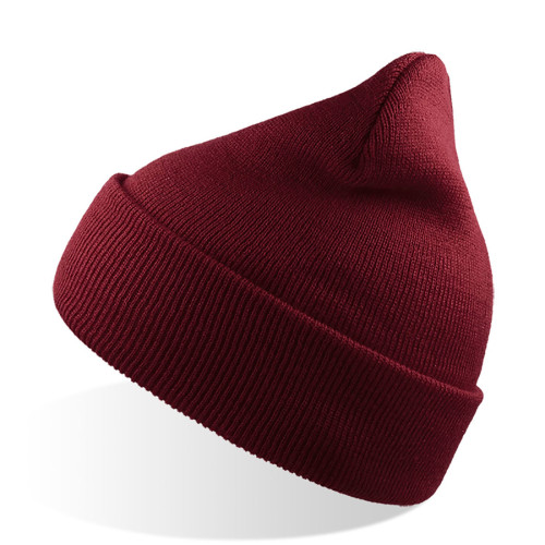 Шапка вязаная  двойная Wind, с отворотом_бордовый,100% акрил