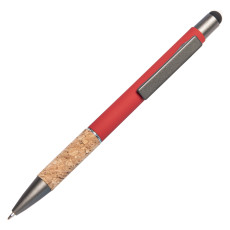 Ручка шариковая FACTOR GRIP со стилусом, красный/темно-серый, металл, пластик, пробка, софт-покрытие