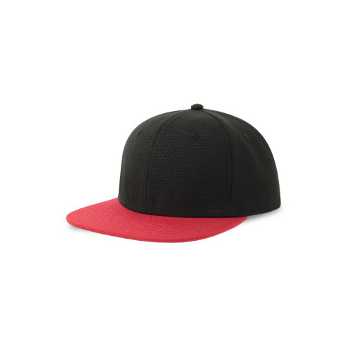 Бейсболка SNAP BACK-S, 6 клиньев, пластиковая застежка, черный+красный, 100% переработанный полиэстер 300 гр/м2
