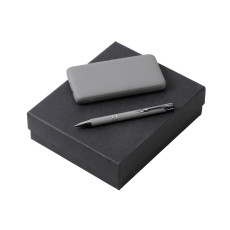 Подарочный набор c ручкой и повербанком 10000 mAh, серый