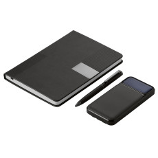 Подарочный набор Tesla с блокнотом А5, ручкой и пауэрбенком на 10 000 mAh, черный