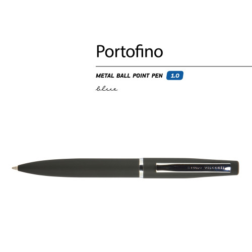 Ручка Portofino шариковая  автоматическая, черный металлический корпус, 1,0 мм, синяя