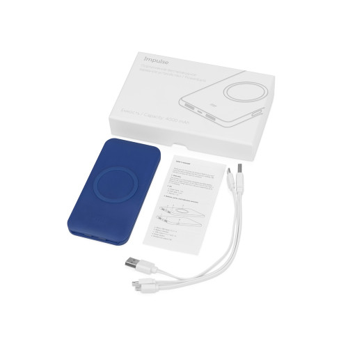 Портативное беспроводное зарядное устройство Impulse, 4000 mAh, синий