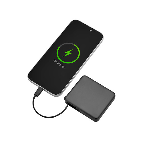 Внешний аккумулятор со встроенным кабелем USB-C Дэнси, 5000 мАч, черный