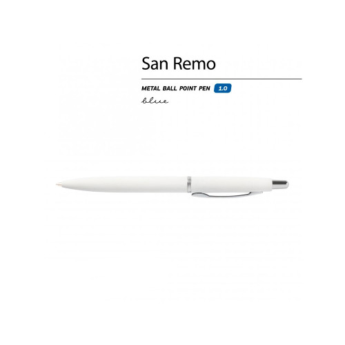 Ручка SAN REMO шариковая, автоматическая, белый металлический корпус 1.00 мм, синяя