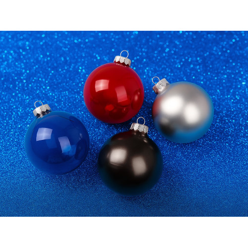 Стеклянный елочный шар Christmas bauble, черный металлик, с серебристым колпачком в черной коробке