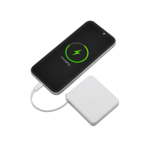 Внешний аккумулятор со встроенным кабелем USB-C Дэнси, 5000 мАч, белый