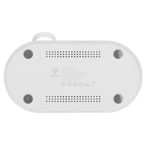 Складная зарядная станция с беспроводной зарядкой Flashport, 15 Вт, белый