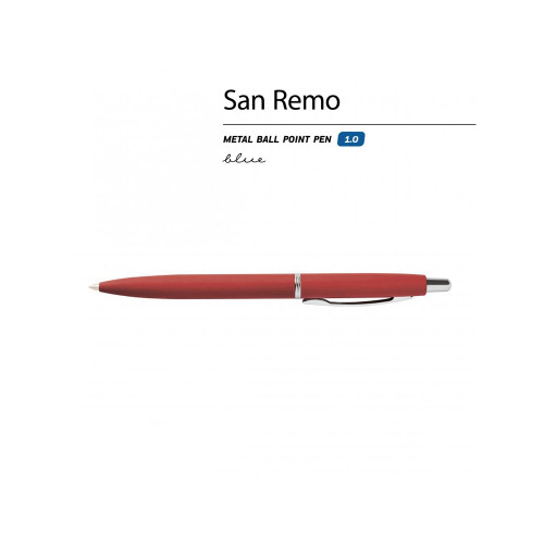 Ручка SAN REMO шариковая, автоматическая, красный  металлический корпус 1.00 мм, синяя