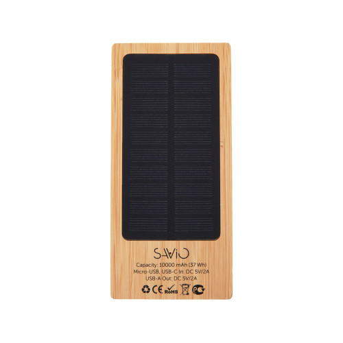 Внешний аккумулятор с подсветкой лого и солнечной панелью Reedia S1, 10000 mAh, бамбук, черный