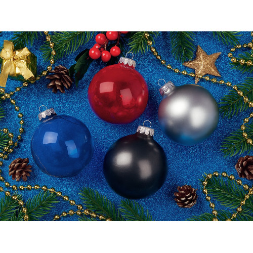Стеклянный елочный шар Christmas bauble, серебро, металлик, с серебристым колпачком в черной коробке